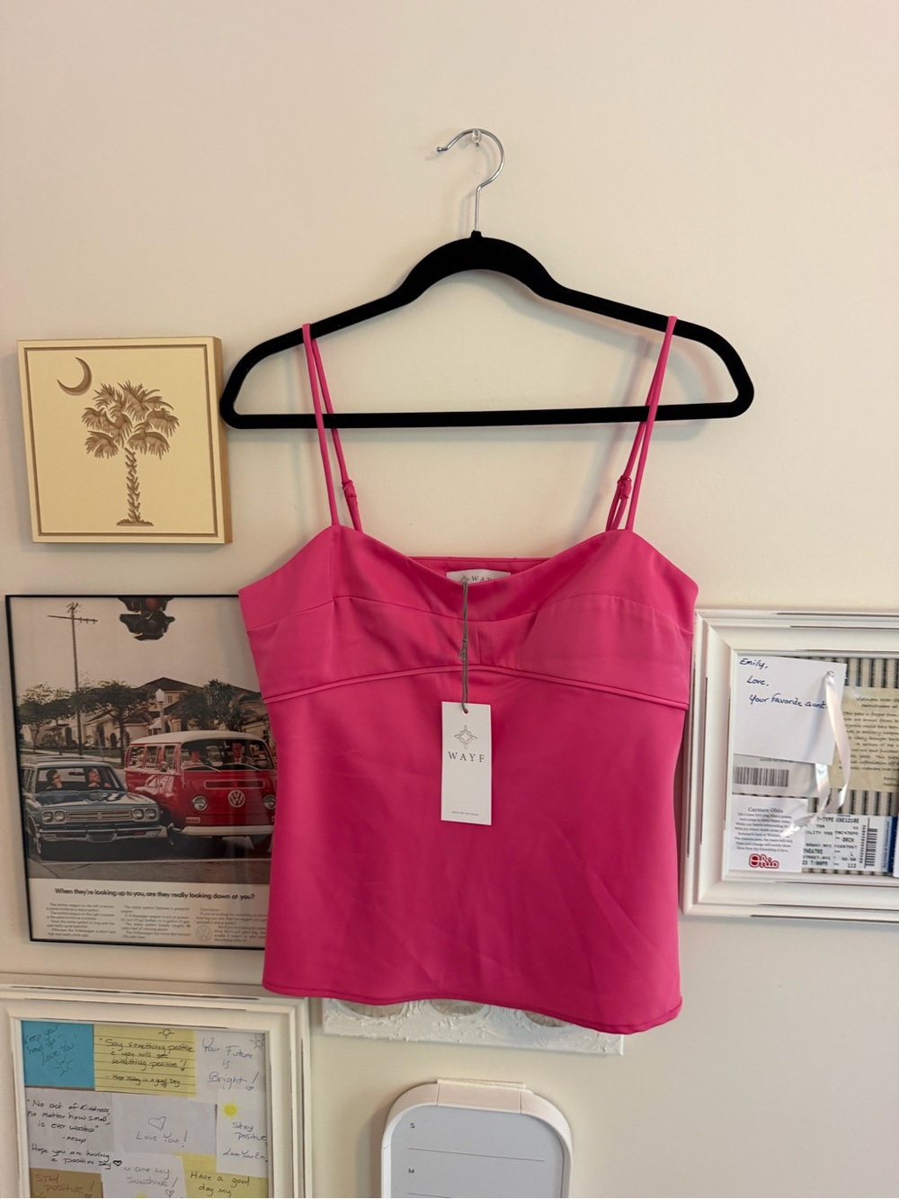 NWT WAYF Hot Pink Satin Cami Top